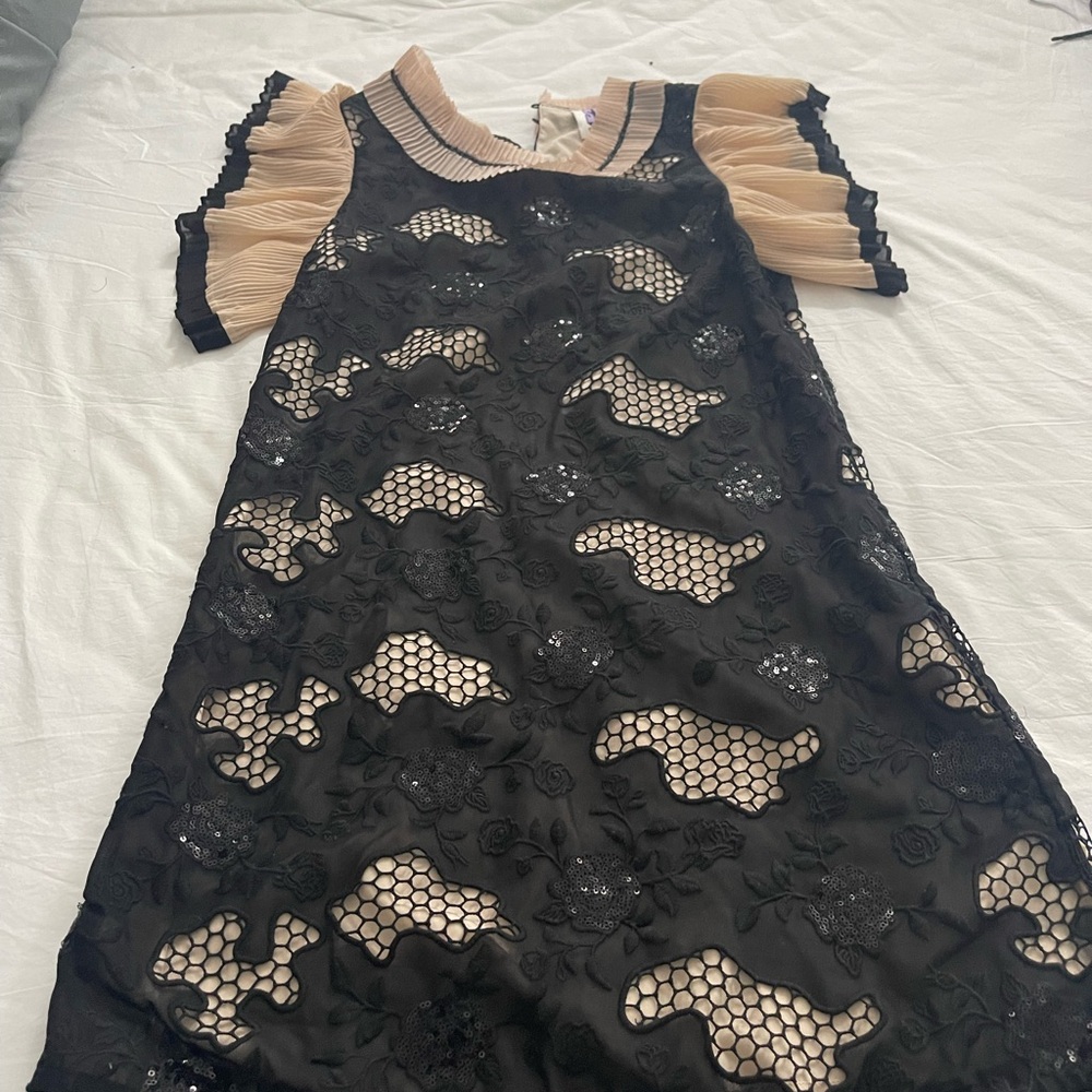 Anna Sui Black and Tan Lace Mini Dress